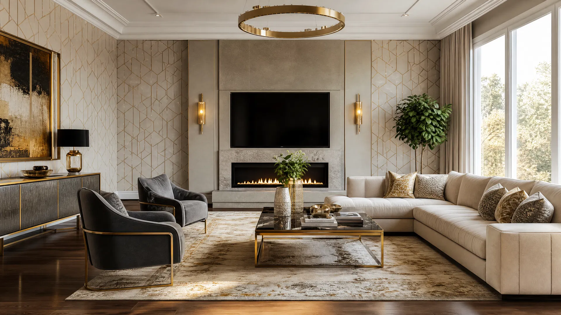 Premium wallpaper installation in a luxury interior
